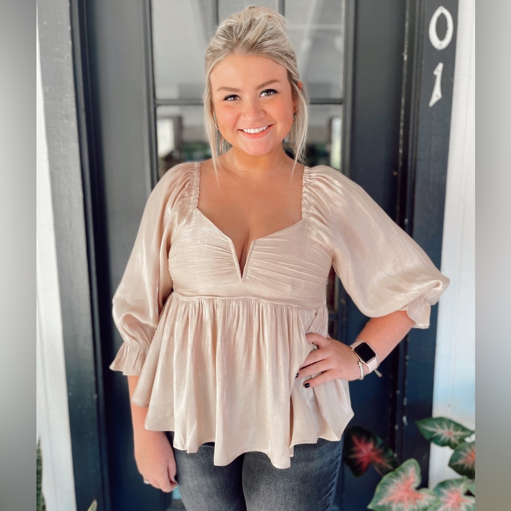 Satin Neutral Baby-doll Top